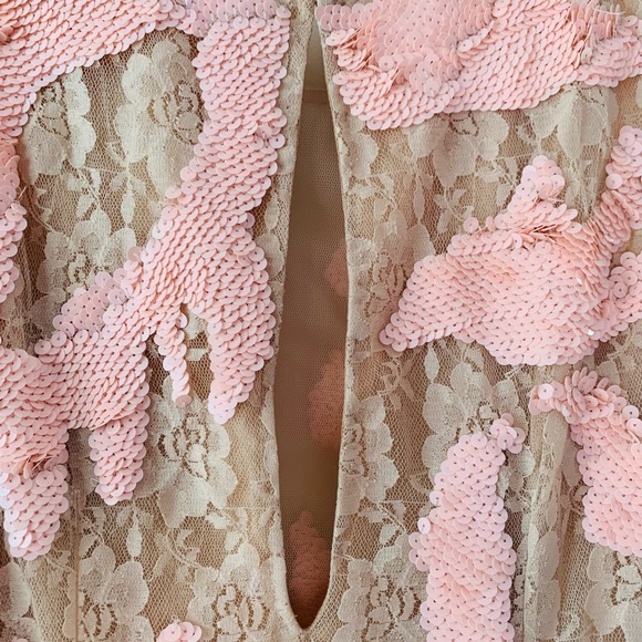 6126’s “Blair” Nude Lace Dress with Pink Sequins - Picture 5 of 11
